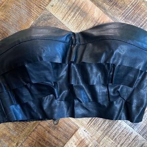 Black, Faux Leather Crop Top, Size Medium